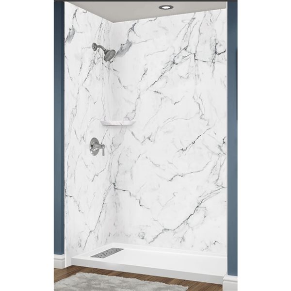 Avora Bath Euro Left Drain Trench Venatino Marble Acrylic Alcove Shower System 60 W x 36-in D x 96-in H