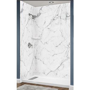 Avora Bath Euro Left Drain Trench Venatino Marble Acrylic Alcove Shower System 60 W x 36-in D x 96-in H