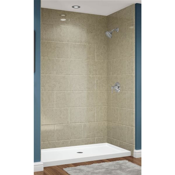 Douche en alcôve Avora Bath panneau acrylique fini grès à drain européen centré 60 l. x 36 p. x 96 po h.