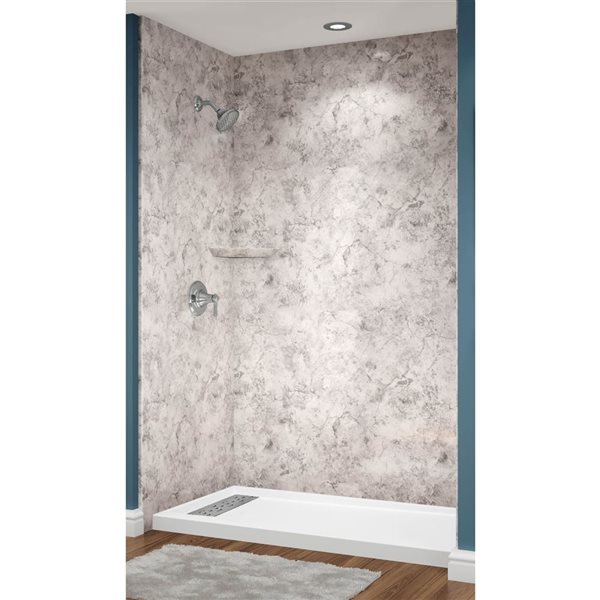 Avora Bath Euro Left Drain Trench Limestone Acrylic Alcove Shower System 60 W x 36-in D x 96-in H