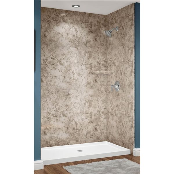 Douche en alcôve acrylique Avora Bath pierre taillée à drain européen centré 60 l. x 34 p. x 96 po h.