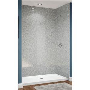 Douche en alcôve acrylique Avora Bath pierre argentée à drain européen centré 60 l. x 36 p. x 96 po h.