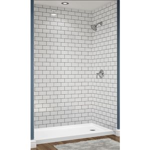 Douche à assise moulée Avora Bath carrelage 3x6 blanc et coulis argent 60 l. x 36 p. x 96 po h.