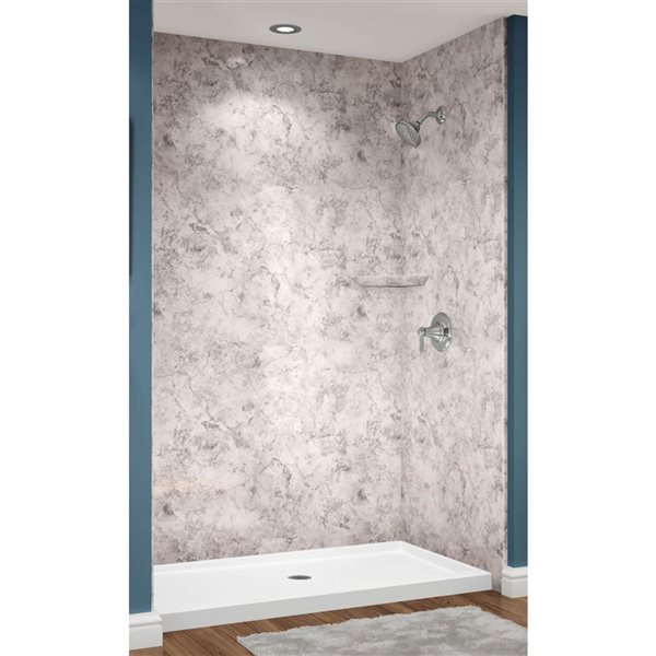 Douche en alcôve Avora Bath acrylique fini calcaire à drain européen centré 60 l. x 36 p. x 96 po h.