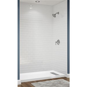 Avora Bath Euro Right Trench Drain Subway Tile Acrylic Alcove Shower System 60 W x 30-in D x 96-in H