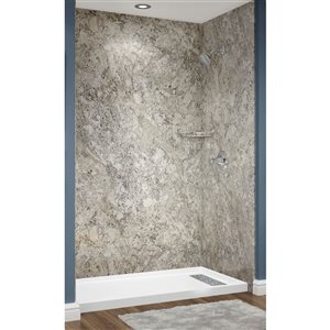 Douche en alcôve acrylique Avora Bath fini marbre toscan à caniveau européen à droite 60 l. x 34 p. x 96 po h.