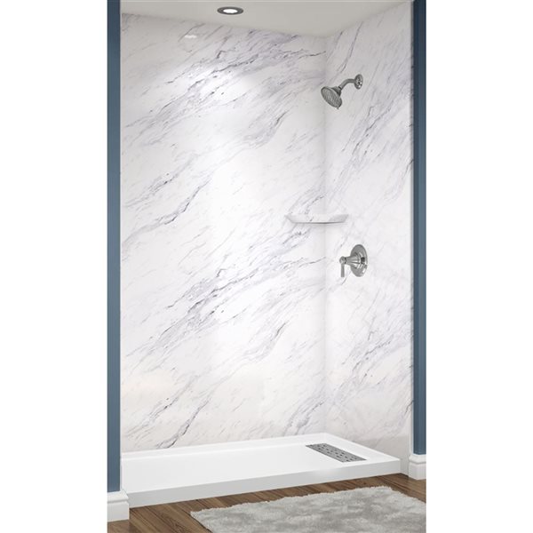 Murs de douche en alcôve Avora Bath en acrylique lisse fini marbre Calcutta 60 l. x 36 p. x 96 po h.