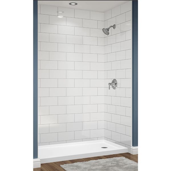 Avora Bath 12x6 Tile White Acrylic Alcove Shower Walls with Black Grout Lines 60 W x 36-in D x 96-in H