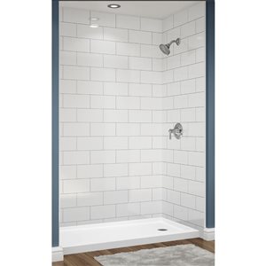 Avora Bath 12x6 Tile White Acrylic Alcove Shower Walls with Black Grout Lines 60 W x 36-in D x 96-in H