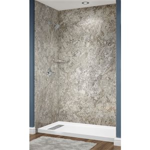 Avora Bath Euro Left Drain Trench Tuscan Marble Acrylic Alcove Shower System 60 W x 36-in D x 96-in H