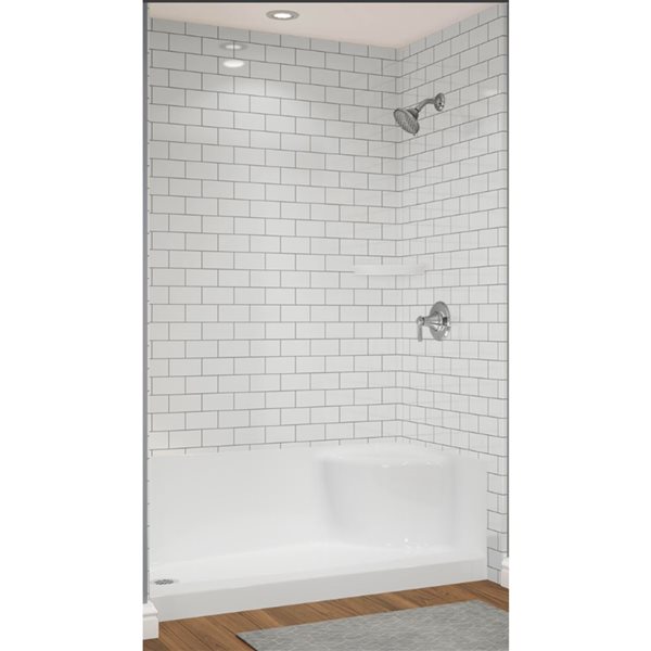 Avora Bath 60 W x 31 D x 96-in H White Acrylic Shower Panel and Base w/ Moulded Seat Kit