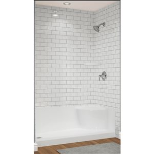 Avora Bath 60 W x 31 D x 96-in H White Acrylic Shower Panel and Base w/ Moulded Seat Kit