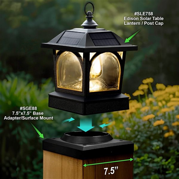 Adaptateur de poteau Classy Caps, 7,5 x 7,5 po pour lampe solaire de terrasse Edison