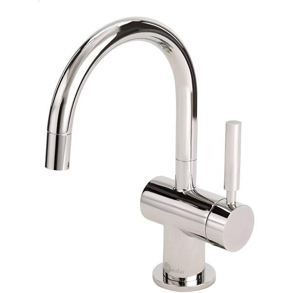 Robinet distributeur d'eau chaude Indulge d'Insinkerator moderne, nickel poli