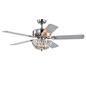 Home Accessories Senma 52-in 3-Blade Lighted Ceiling Fan w/ Crystal Bowl Shade and Remote