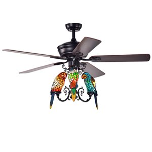 Home Accessories Korubo 52-in 5-Blade Lighted Ceiling Fan w/ Tiffany-style Parrot Shades