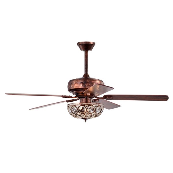 Home Accessories Jasiah 52-in 5-Blade Antique Copper and Crystal Lighted Ceiling Fan w/ Remote