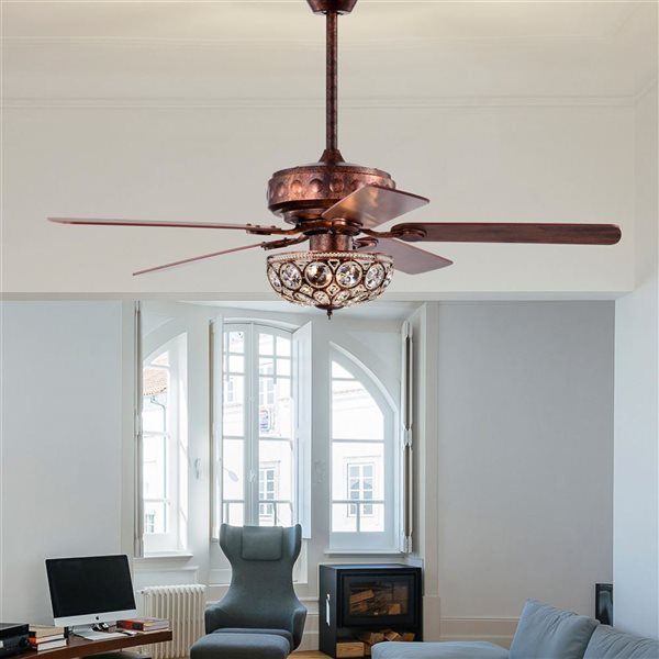 Home Accessories Jasiah 52-in 5-Blade Antique Copper and Crystal Lighted Ceiling Fan w/ Remote