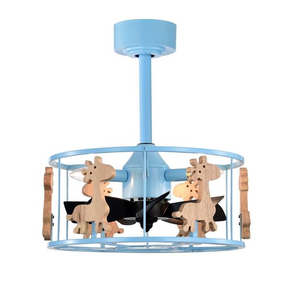 Home Accessories Snowdust 16-in 7-Blade 3-Light Blue Metal Whimsical Fandelier w/ Solid Beige Craft Unicorns