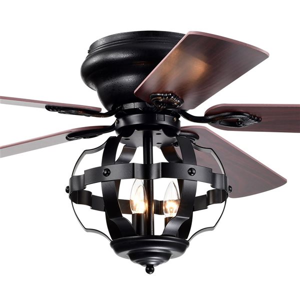 Home Accessories Haley 52-in 5-Blade 3-Light Matte Black Metal/Dark Red Wood Industrial Ceiling Fan w/ Remote Control