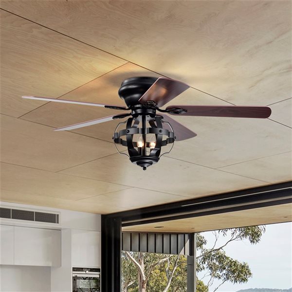 Home Accessories Haley 52-in 5-Blade 3-Light Matte Black Metal/Dark Red Wood Industrial Ceiling Fan w/ Remote Control