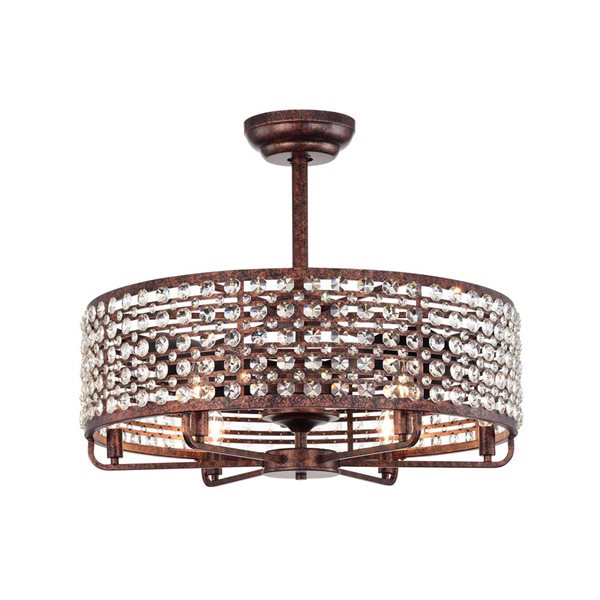 Home Accessories Juliet 28-in 3-Blade 6-Light Rustic Bronze Metal/Crystal Drum-Shaped Shade Fandelier w/ Remote Control