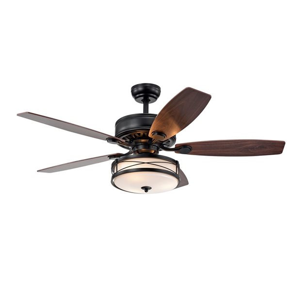 Home Accessories Copper Grove Maroa 52-in 5-Blade Black Metal/Brown Wood LED Lighted Ceiling Fan w/ Remote Control