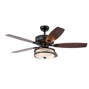 Home Accessories Copper Grove Maroa 52-in 5-Blade Black Metal/Brown Wood LED Lighted Ceiling Fan w/ Remote Control