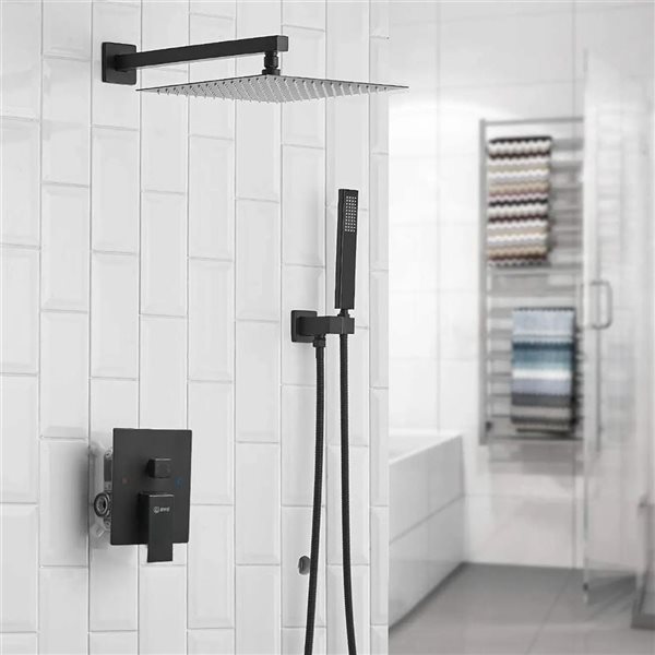 BWE 10-in Matte Black Showerhead Single-Handle 2-Spray Square High Pressure Shower Faucet