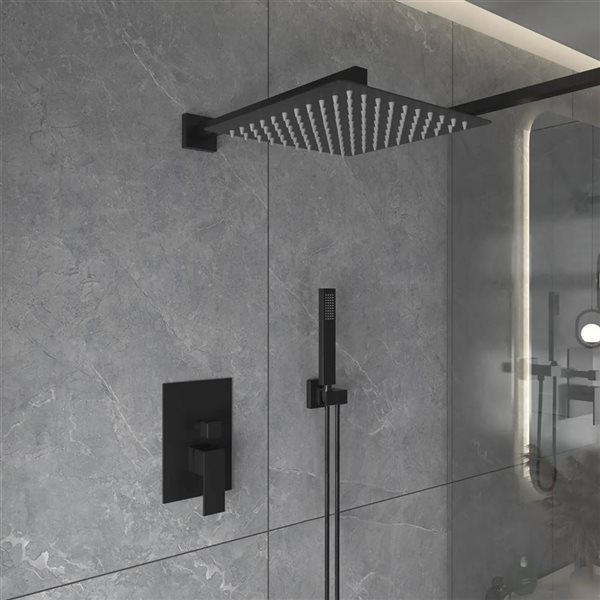 BWE 10-in Matte Black Showerhead Single-Handle 2-Spray Square High Pressure Shower Faucet