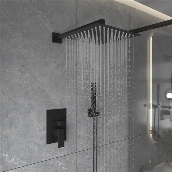 BWE 10-in Matte Black Showerhead Single-Handle 2-Spray Square High Pressure Shower Faucet