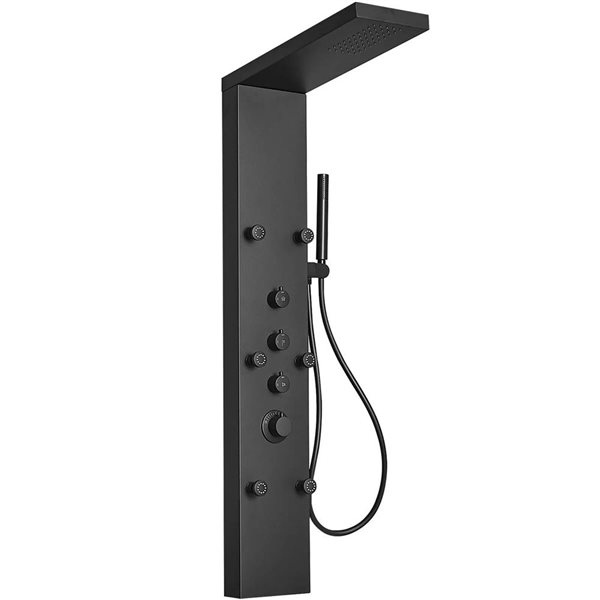 BWE 6-Jet Black Shower Panel System with with Rainfall Shower Head and Shower Wand