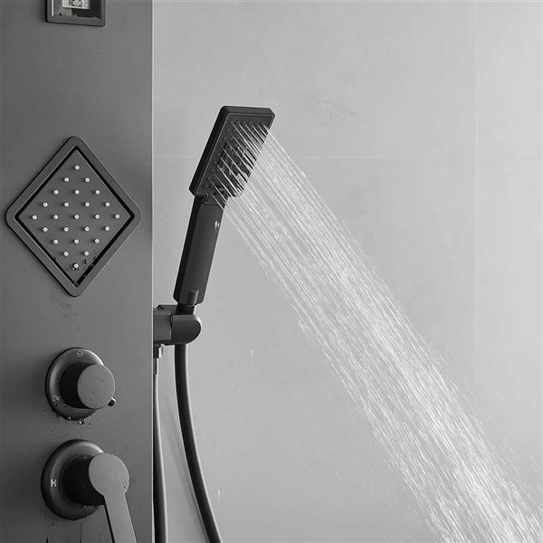 BWE 2-Jet Black Shower Panel System with with Rainfall Shower Head and Shower Wand