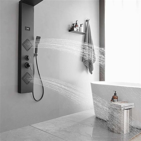 BWE 2-Jet Black Shower Panel System with with Rainfall Shower Head and Shower Wand