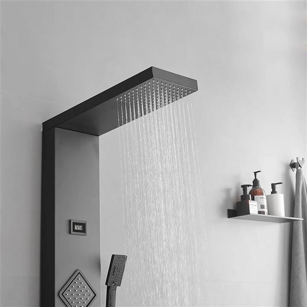 BWE 2-Jet Black Shower Panel System with with Rainfall Shower Head and Shower Wand