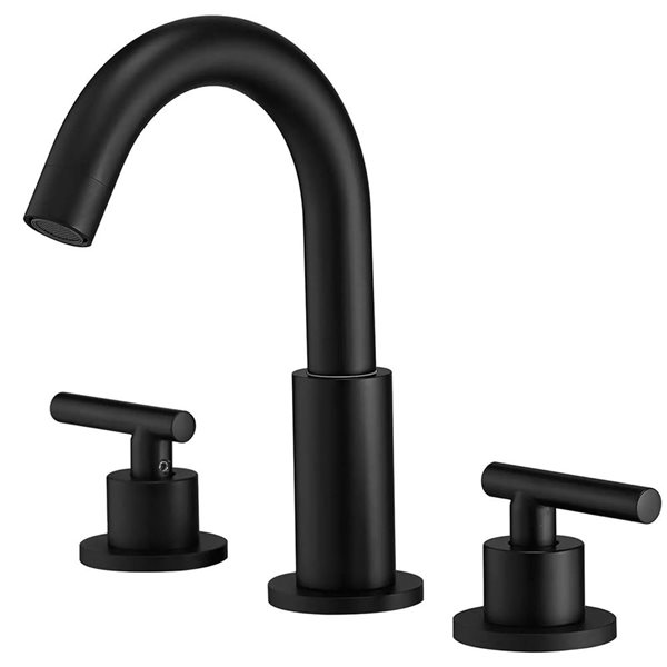 BWE 8-in Matte Black Widespread Double Handle Bathroom Faucet with Pop-Up Drain