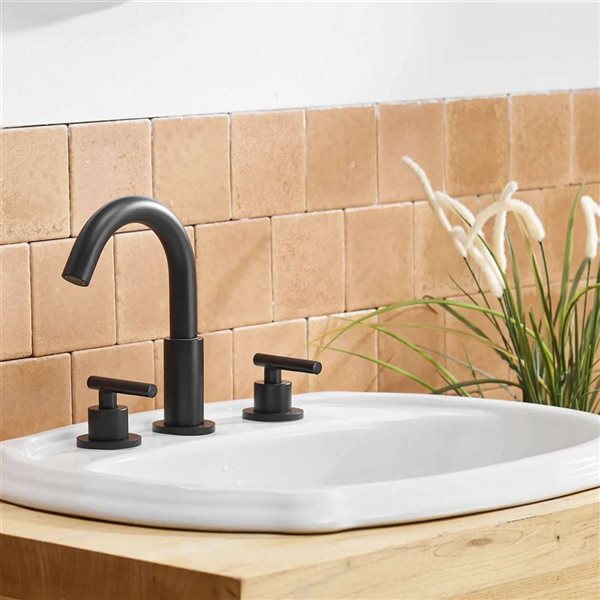 BWE 8-in Matte Black Widespread Double Handle Bathroom Faucet with Pop-Up Drain