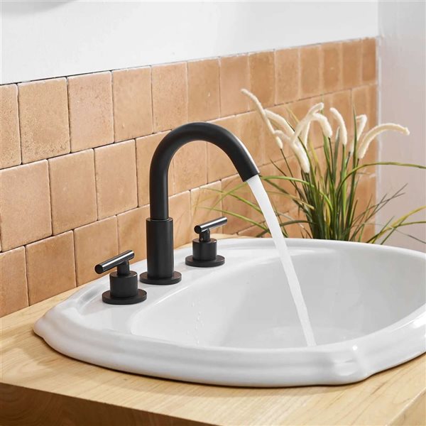 BWE 8-in Matte Black Widespread Double Handle Bathroom Faucet with Pop-Up Drain