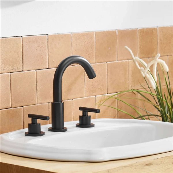 BWE 8-in Matte Black Widespread Double Handle Bathroom Faucet with Pop-Up Drain