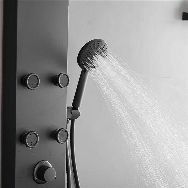 BWE 6-Jet Matte Black Shower Panel System with Rainfall Shower Head and Shower Wand