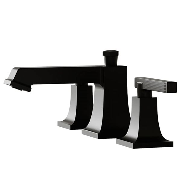 BWE 8-in Black Widespread Double Handle High-Arc Bathroom Faucet w/ Drain Kit