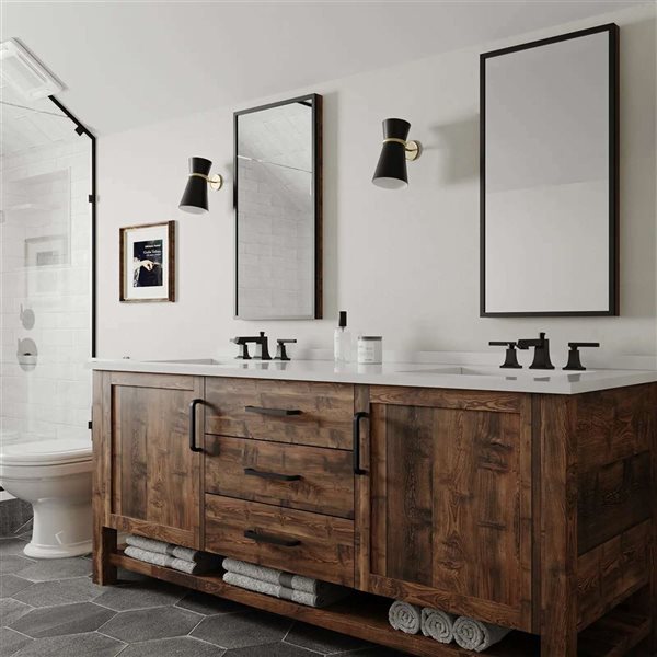 BWE 8-in Black Widespread Double Handle High-Arc Bathroom Faucet w/ Drain Kit