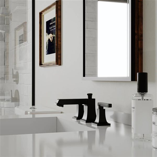 BWE 8-in Black Widespread Double Handle High-Arc Bathroom Faucet w/ Drain Kit