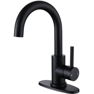 BWE Matte Black Single Hole Single-Handle High Arc Bathroom Faucet with Swivel Spout