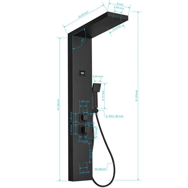 BWE 2-Jet Stainless Steel Shower Panel System with with Rainfall Shower Head and Shower Wand