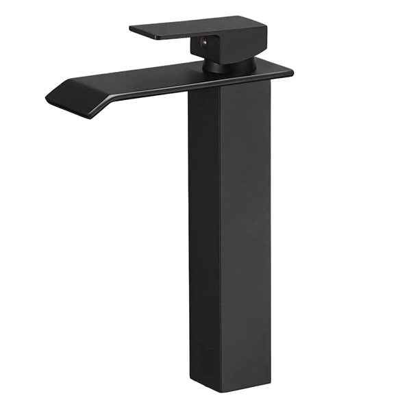 BWE Matte Black Waterfall Single Hole Single Handle Bathroom Vessel Sink Faucet with Drain Kit