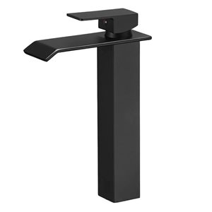 BWE Matte Black Waterfall Single Hole Single Handle Bathroom Vessel Sink Faucet with Drain Kit