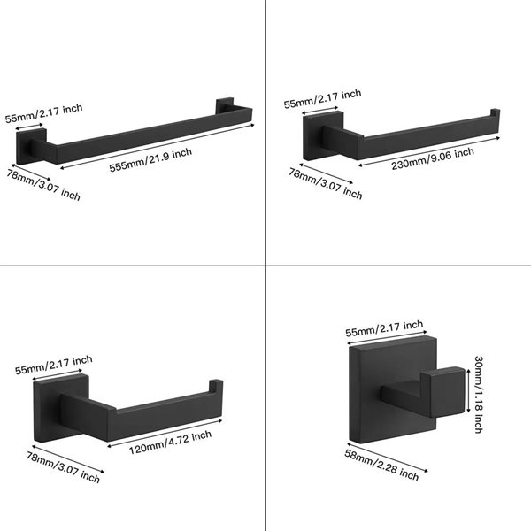 BWE 5-Piece Matte Black Bath Hardware Set