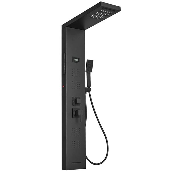 BWE 4-Jet Matte Black Shower Panel System with Waterfall Shower Head and Shower Wand