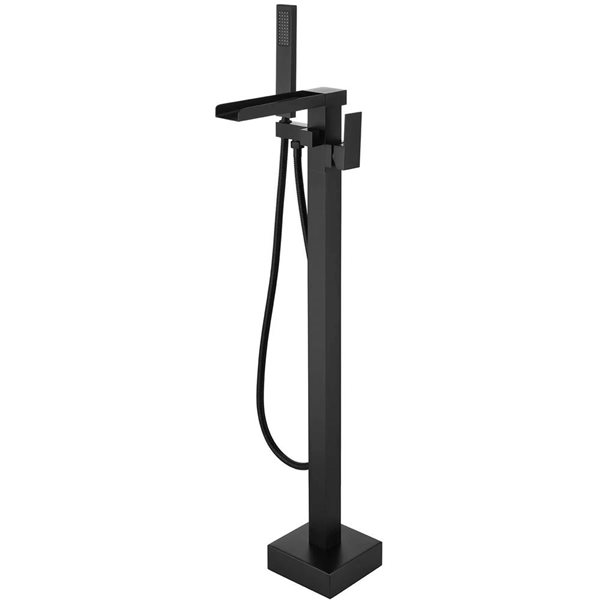 BWE Matte Black Single-Handle Freestanding Floor Mount Tub Faucet Bathtub Filler with Hand Shower